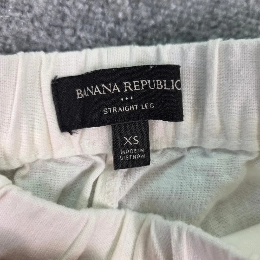 Banana Republic Linen Blend Pants Womens XS White‎ Straight Leg Elastic Waist